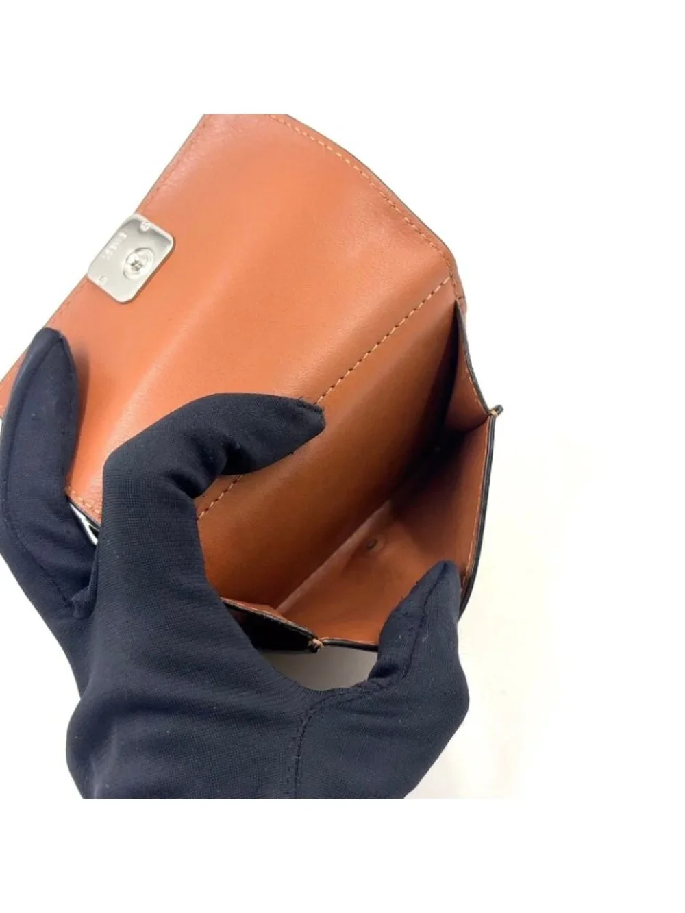 Loewe Anagram Trifold Wallet Compact Leather Brown Silver